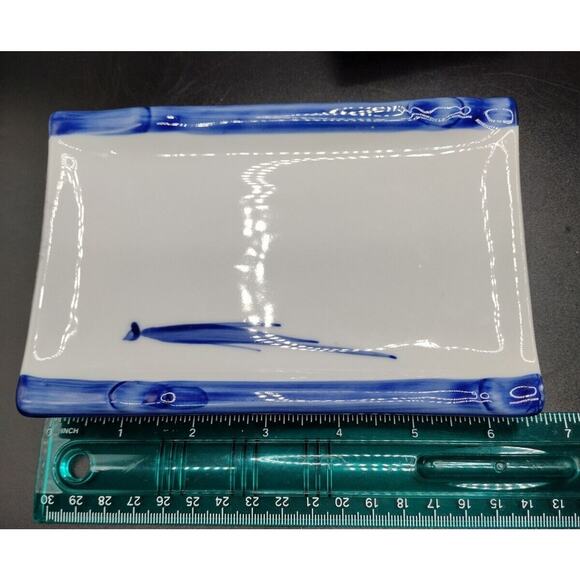 Japanese Traditional Porcelain Bamboo Plate Set Service of 4 ~ Blue & White - Picture 9 of 12